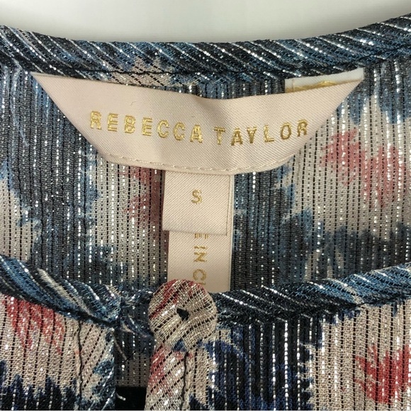 REBECCA Taylor navy blue floral sheer shimmer blouse - Picture 5 of 9